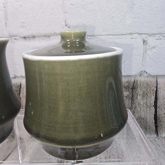 VINTAGE MID CENTURY MODERN CREAM AND SUGAR BOWL DARK JADE GREEN FROM JAPAN EUC - Picture 3 of 10
